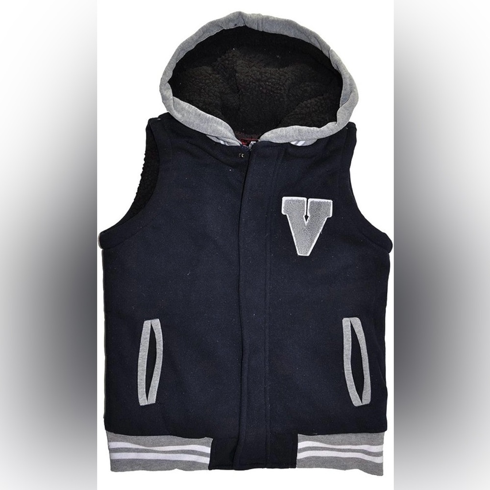 Yoki Boy’s Black and Gray Varsity Vest Sherpa Lined Size 10-12